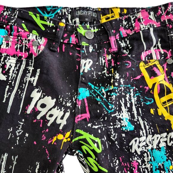 Encrypted Urban Street Graffiti Denim Pants Trucker Jacket Set Youth M 10-12 - Picture 8 of 15
